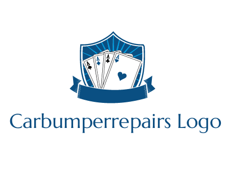 playing card in shield with banner