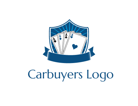 playing card in shield with banner