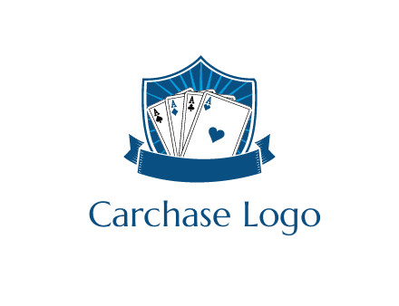 playing card in shield with banner