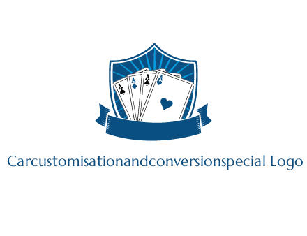 playing card in shield with banner