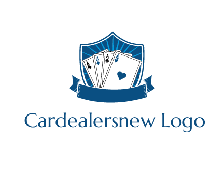 playing card in shield with banner