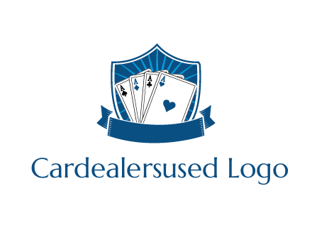 playing card in shield with banner