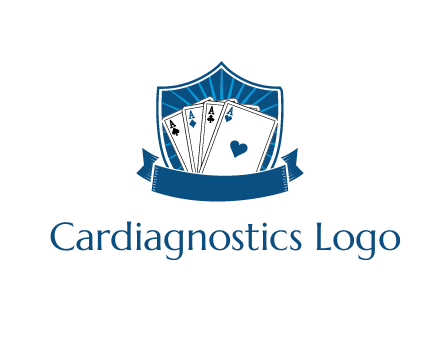 playing card in shield with banner