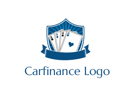 playing card in shield with banner