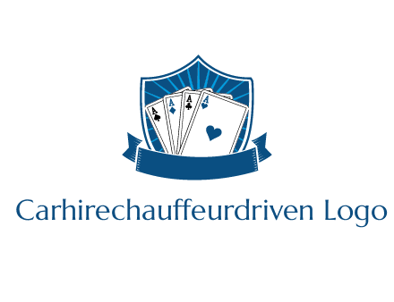 playing card in shield with banner