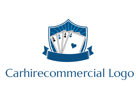 playing card in shield with banner