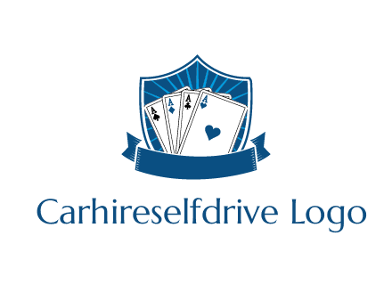 playing card in shield with banner