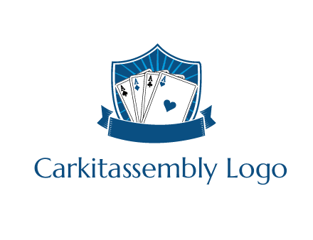 playing card in shield with banner