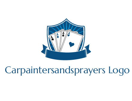 playing card in shield with banner