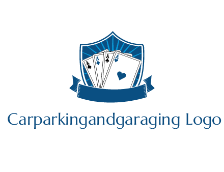 playing card in shield with banner