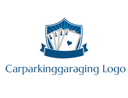 playing card in shield with banner