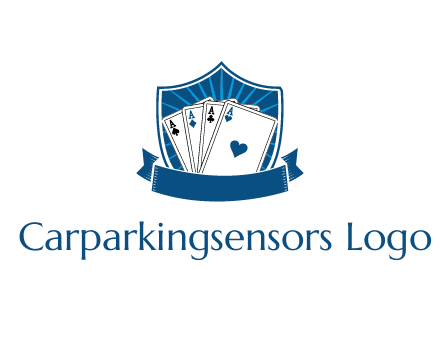 playing card in shield with banner