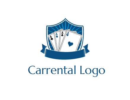 playing card in shield with banner