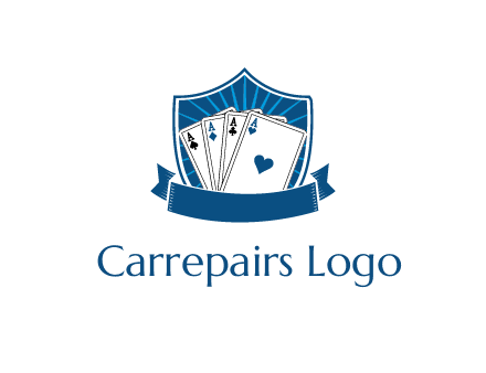 playing card in shield with banner