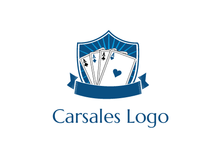 playing card in shield with banner