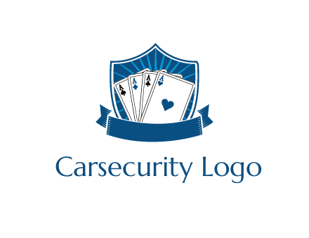 playing card in shield with banner