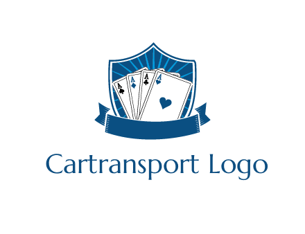 playing card in shield with banner