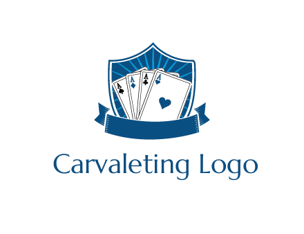 playing card in shield with banner