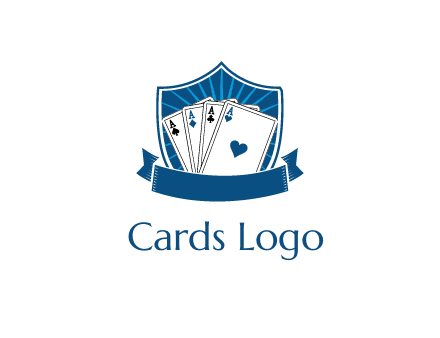 playing card in shield with banner