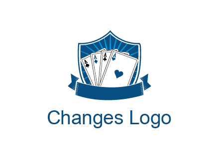 playing card in shield with banner