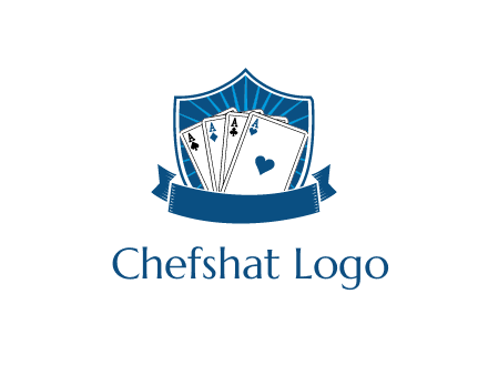 playing card in shield with banner