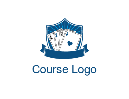 playing card in shield with banner