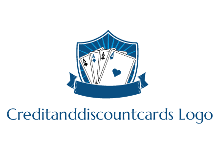 playing card in shield with banner