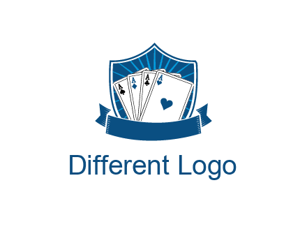 playing card in shield with banner