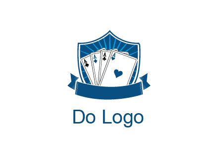 playing card in shield with banner