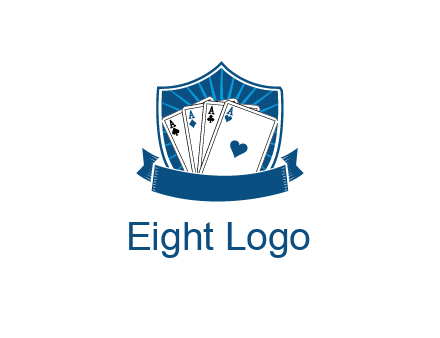 playing card in shield with banner