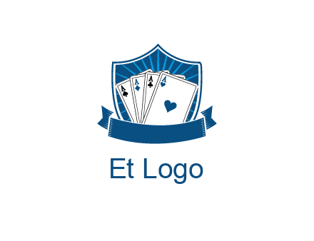 playing card in shield with banner