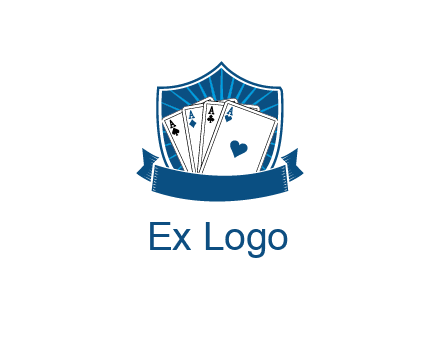playing card in shield with banner
