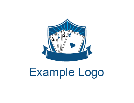 playing card in shield with banner
