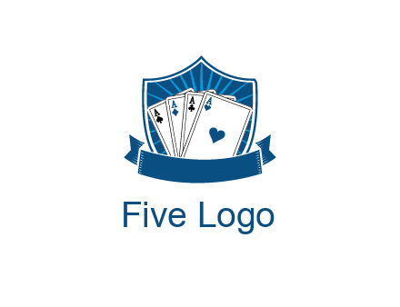 playing card in shield with banner