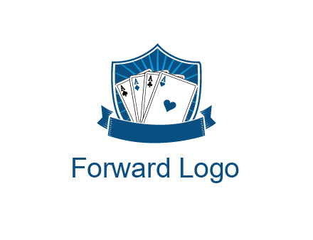 playing card in shield with banner