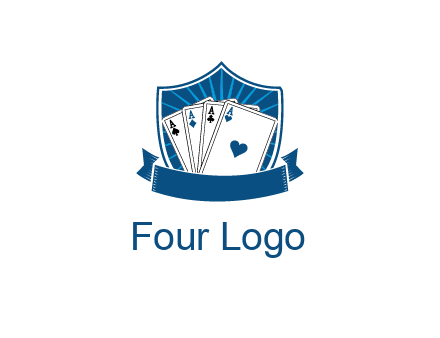 playing card in shield with banner