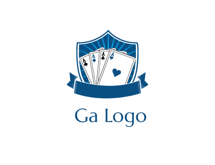playing card in shield with banner