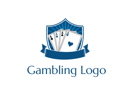 playing card in shield with banner