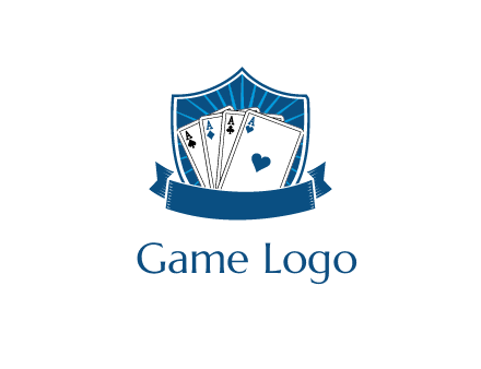 playing card in shield with banner