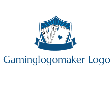 playing card in shield with banner