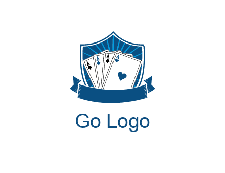 playing card in shield with banner