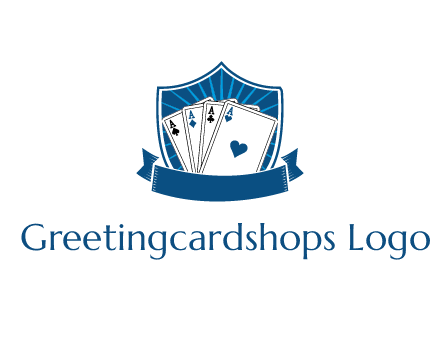 playing card in shield with banner