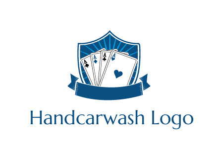 playing card in shield with banner