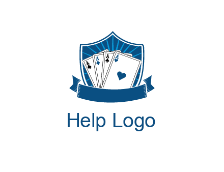 playing card in shield with banner