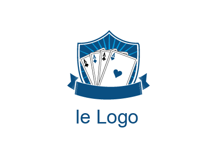 playing card in shield with banner
