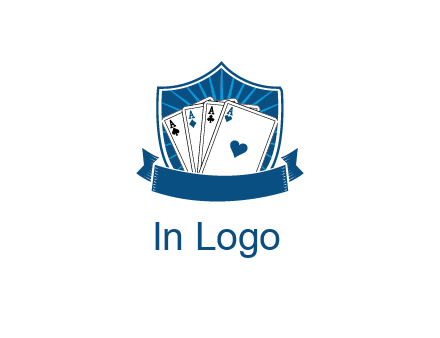 playing card in shield with banner