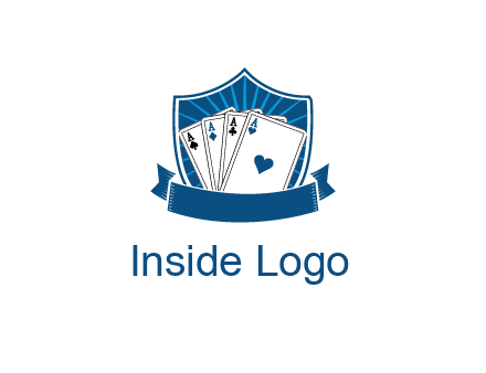 playing card in shield with banner