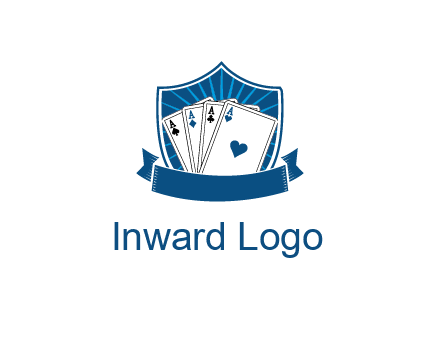 playing card in shield with banner