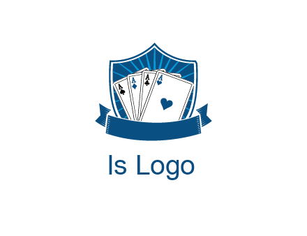 playing card in shield with banner