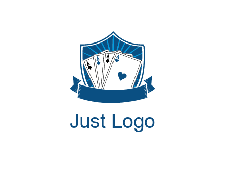 playing card in shield with banner